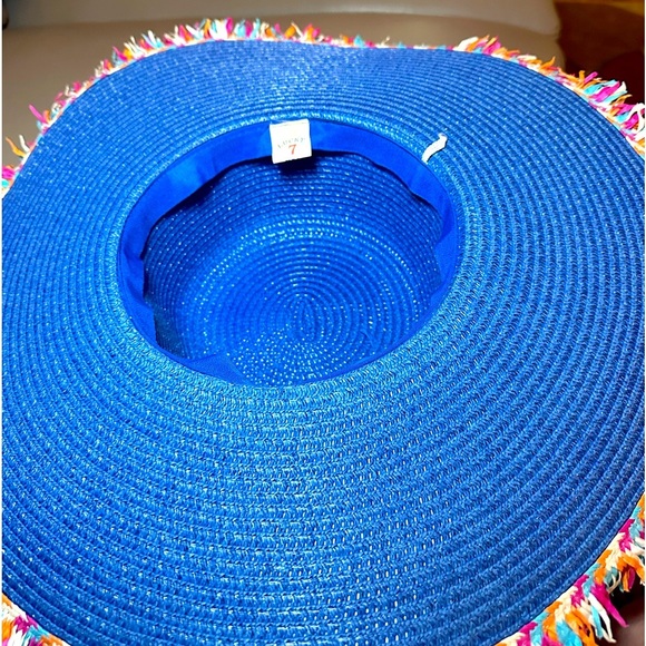 Gorgeous Blue Sun Hat with Colorful Edging and Scarf By Lucky 7 - EUC - - Picture 3 of 5